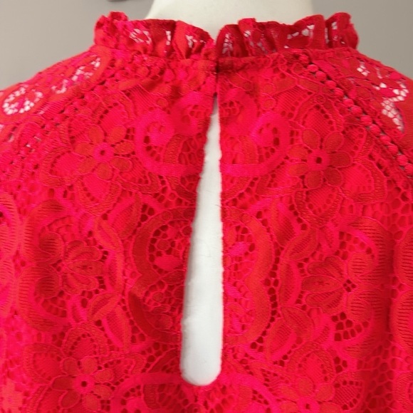Lilly Pulitzer Averi Lace Top Ruby Red Two Tone Carnival Lace Shirt Sz S - Picture 11 of 16